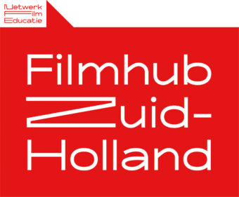 Logo van Filmhub Zuid-Holland. Een rood vlak met daarin FIlmhub Zuid-Holland in witte letters.